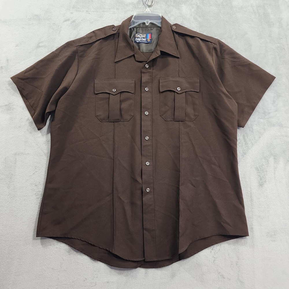 Flying Cross Shirt Mens 2XL Brown Command Full Zip Uniform Workwear Short Sleeve